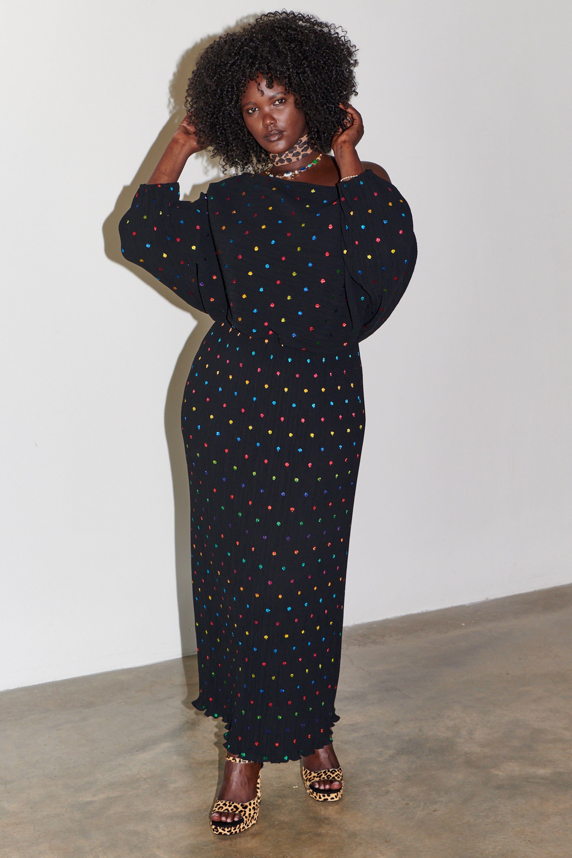 NEVER FULLY DRESSED Multi Spot Long Sleeve Tilly Dress
