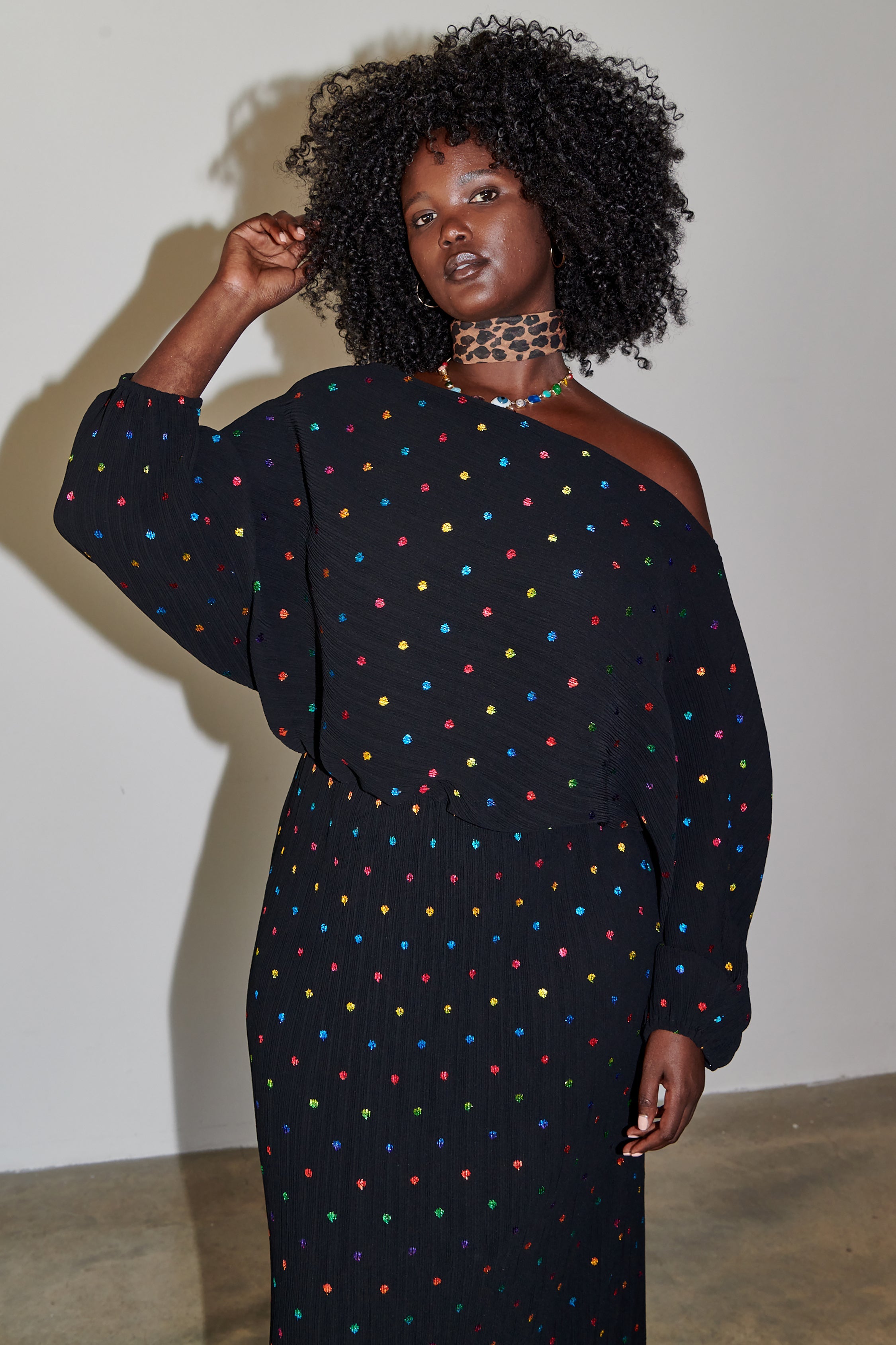 NEVER FULLY DRESSED Multi Spot Long Sleeve Tilly Dress