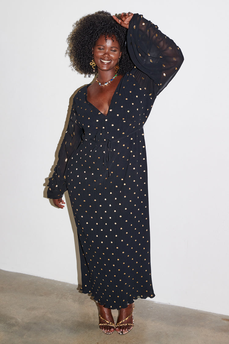 NEVER FULLY DRESSED Black Celia Plisse Dress Petite
