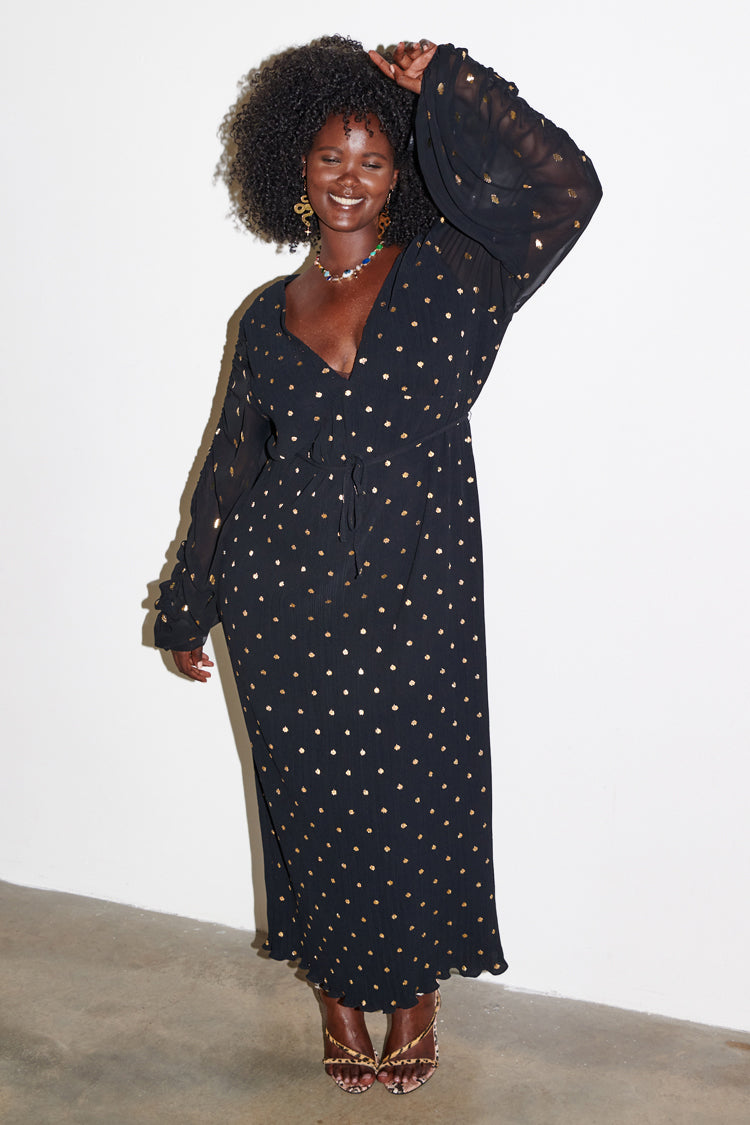 NEVER FULLY DRESSED Black Celia Plisse Dress