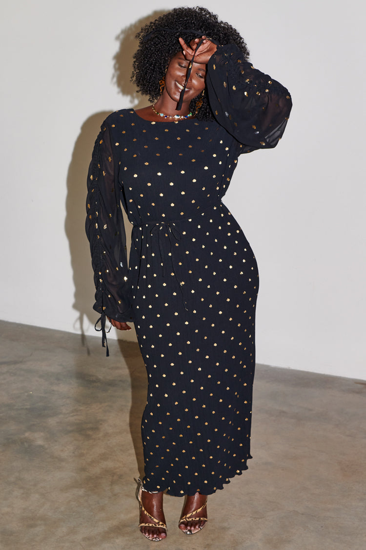 NEVER FULLY DRESSED Black Celia Plisse Dress