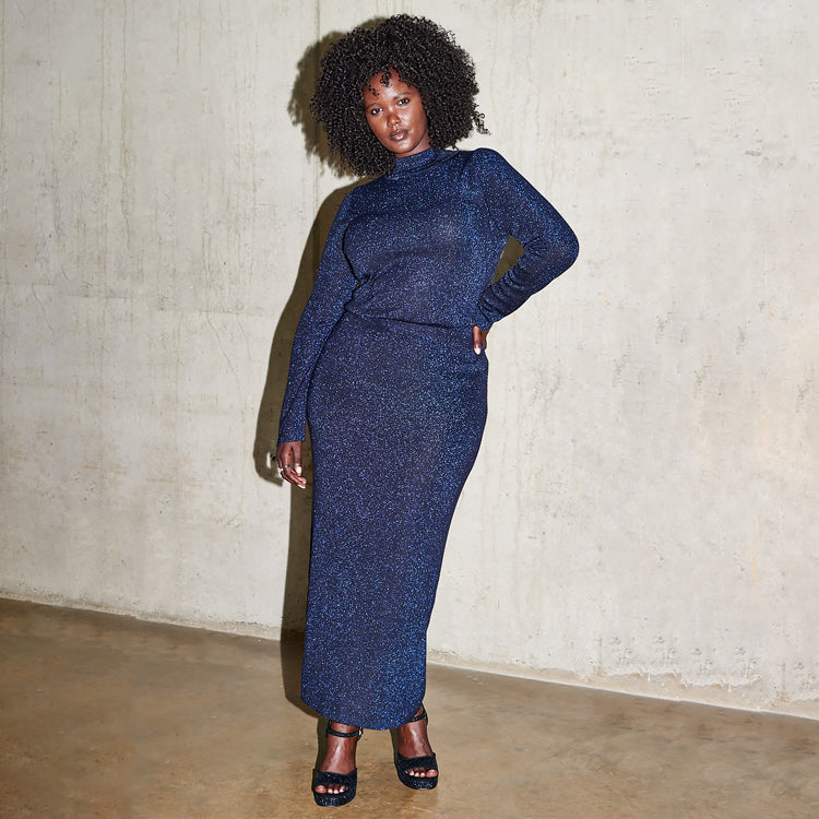  Navy Sparkle Tube Skirt