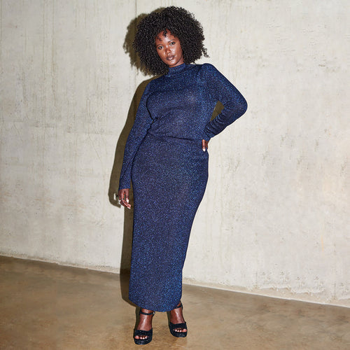  Navy Sparkle Tube Skirt