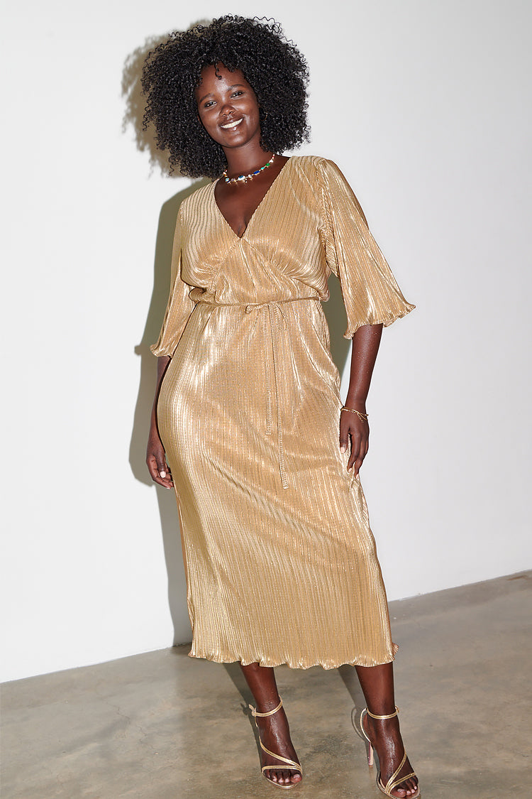 NEVER FULLY DRESSED Gold Plisse Dress