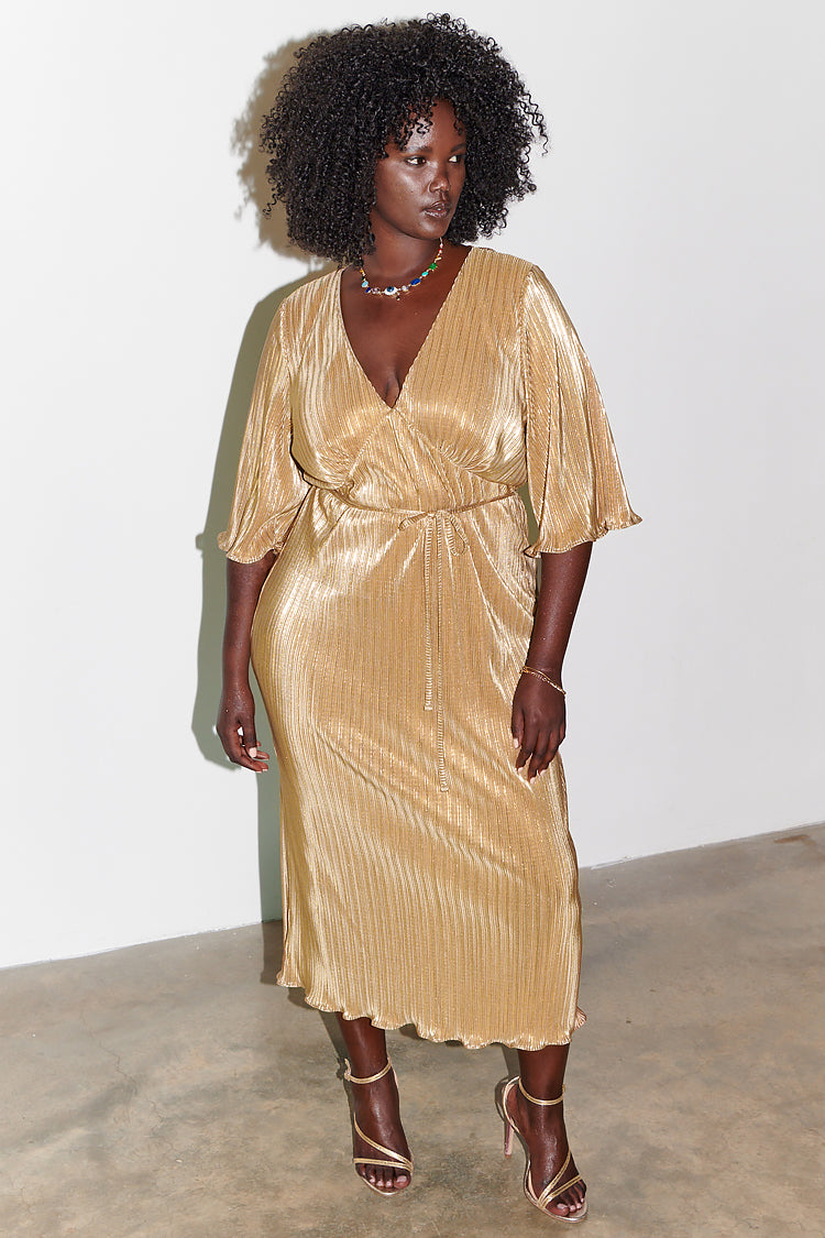 NEVER FULLY DRESSED Gold Plisse Dress