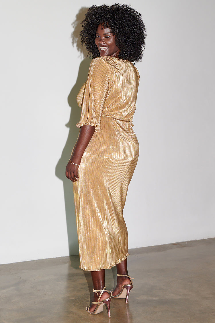 NEVER FULLY DRESSED Gold Plisse Dress