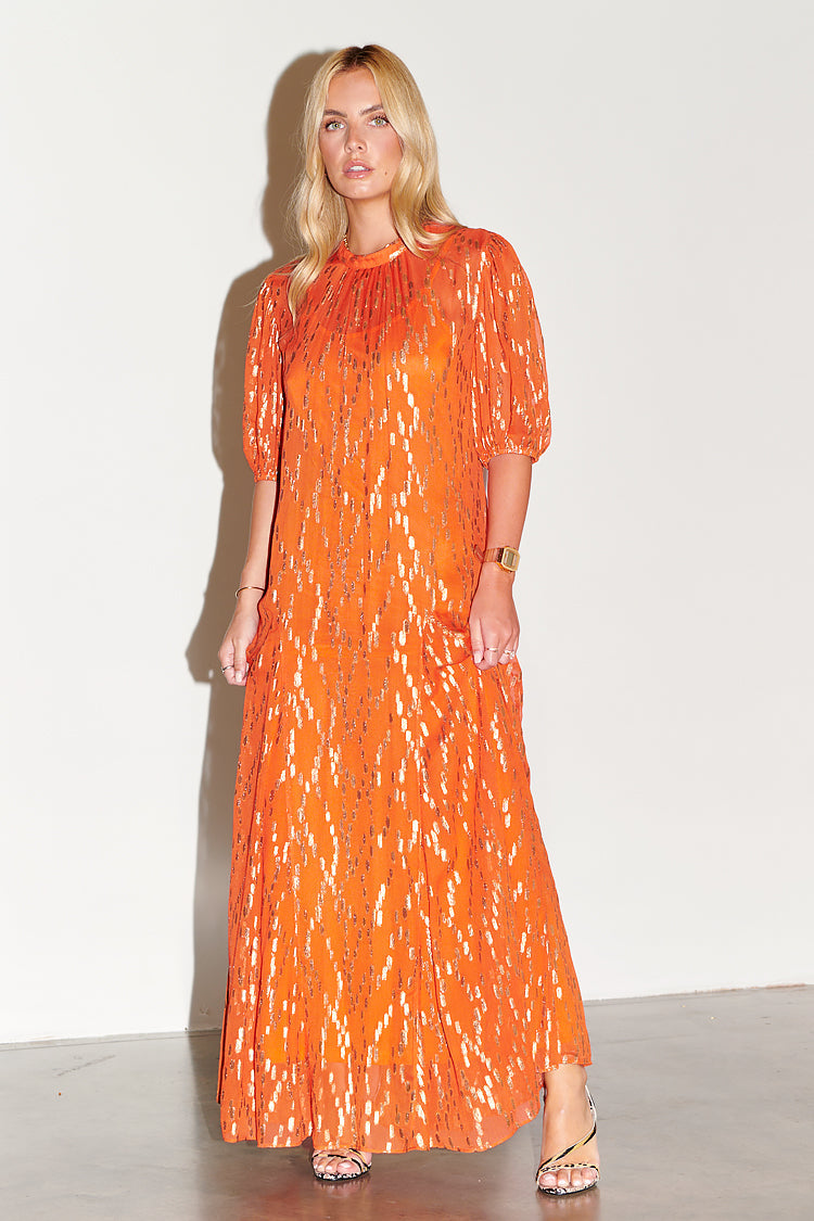 NEVER FULLY DRESSED Orange Jacquard Bibi Dress