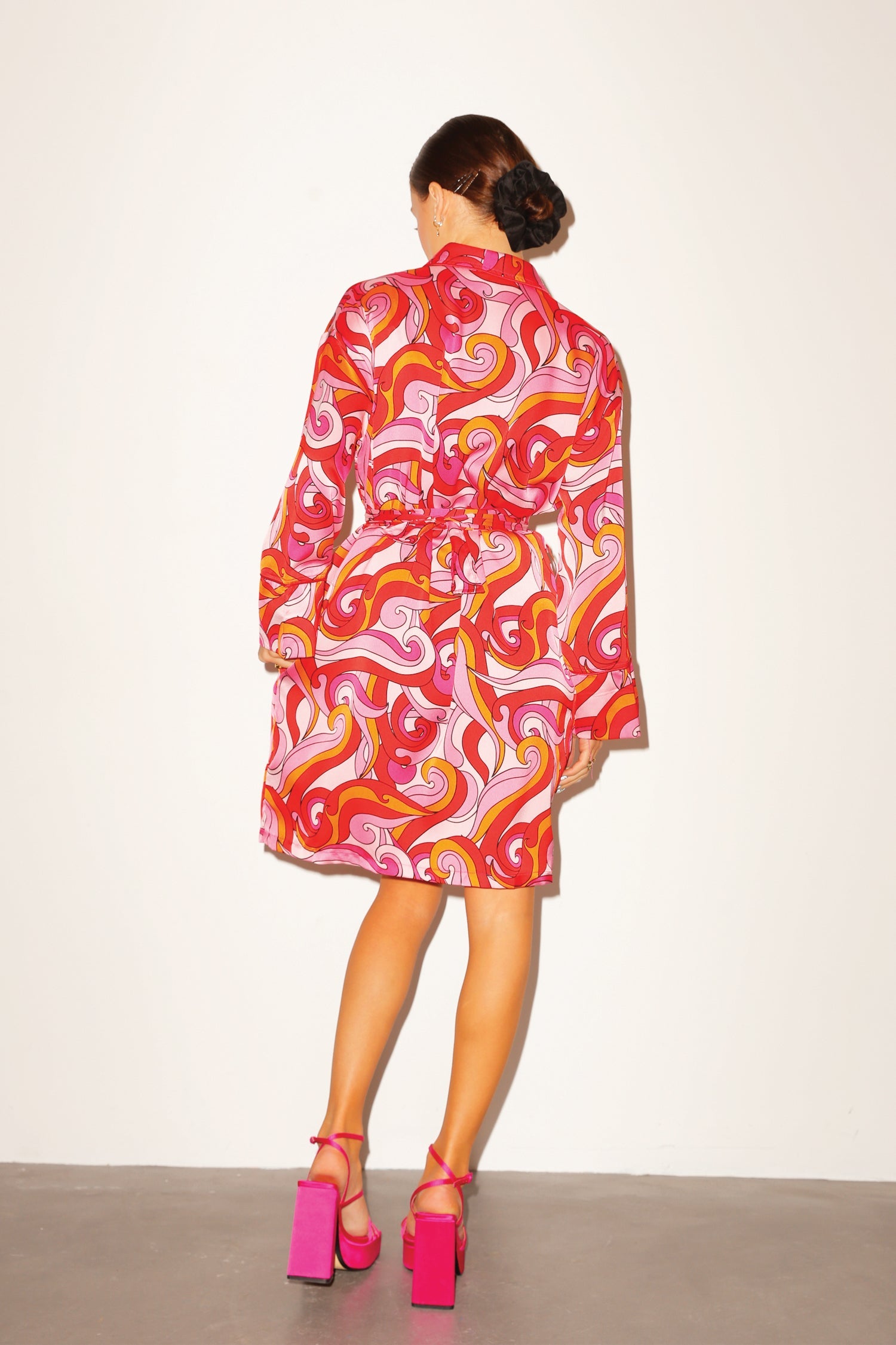  Pink Swirl Satin Dressing Gown