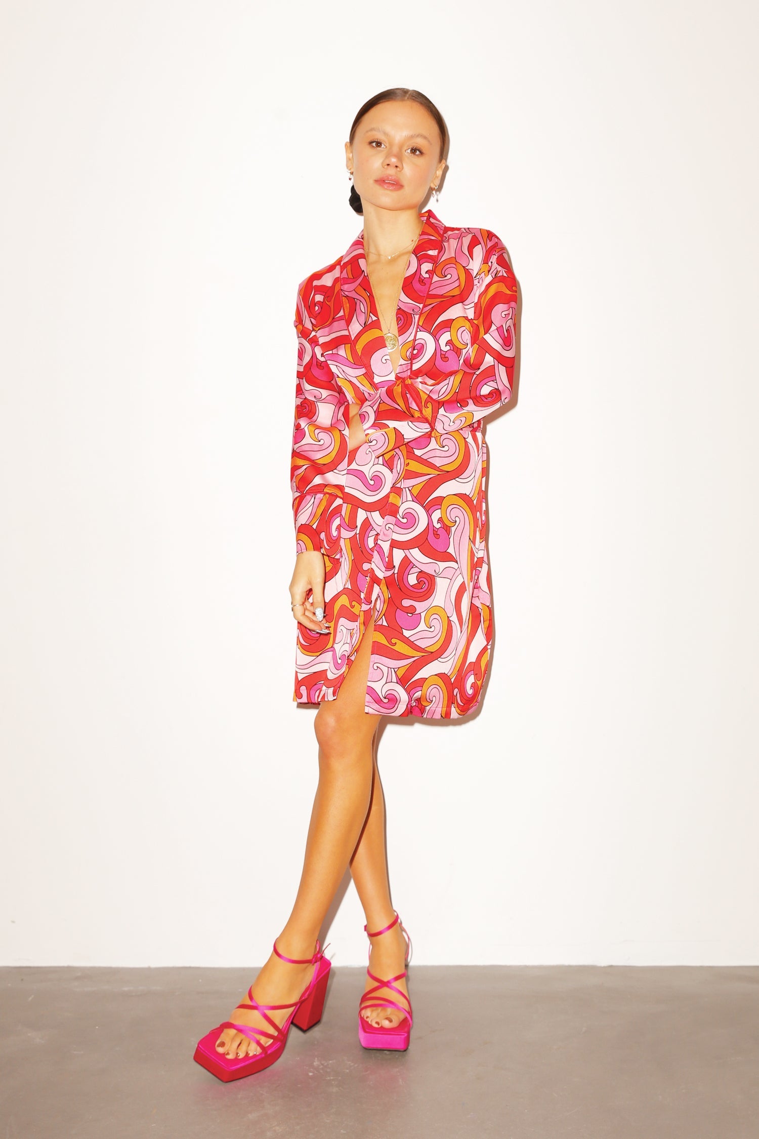  Pink Swirl Satin Dressing Gown