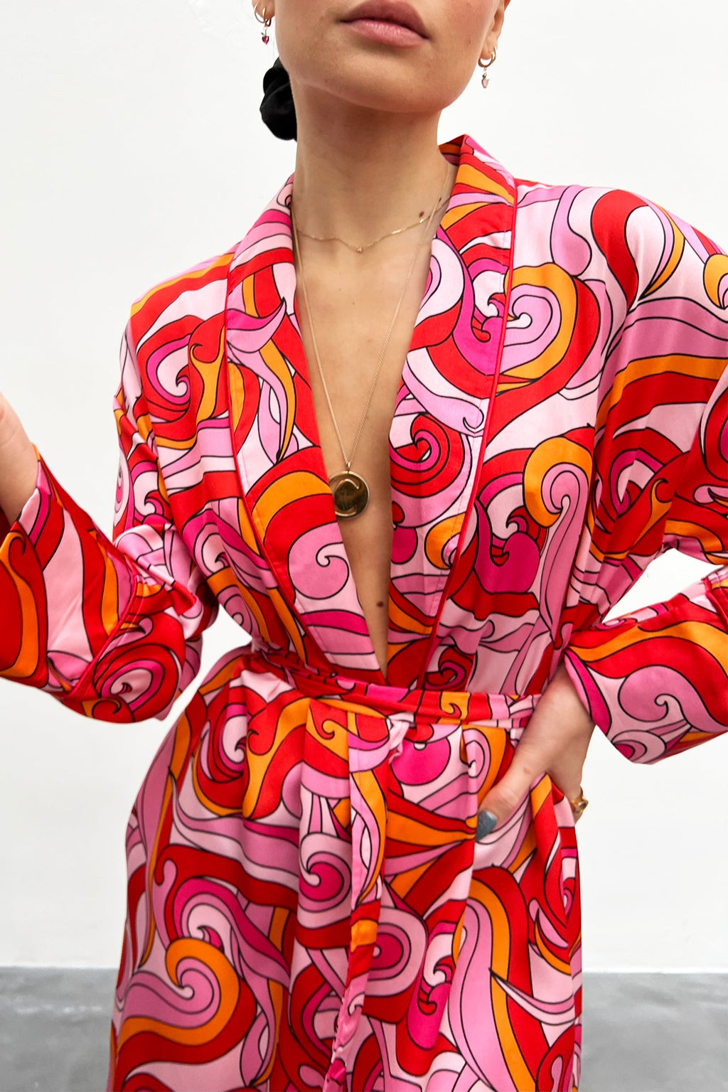  Pink Swirl Satin Dressing Gown