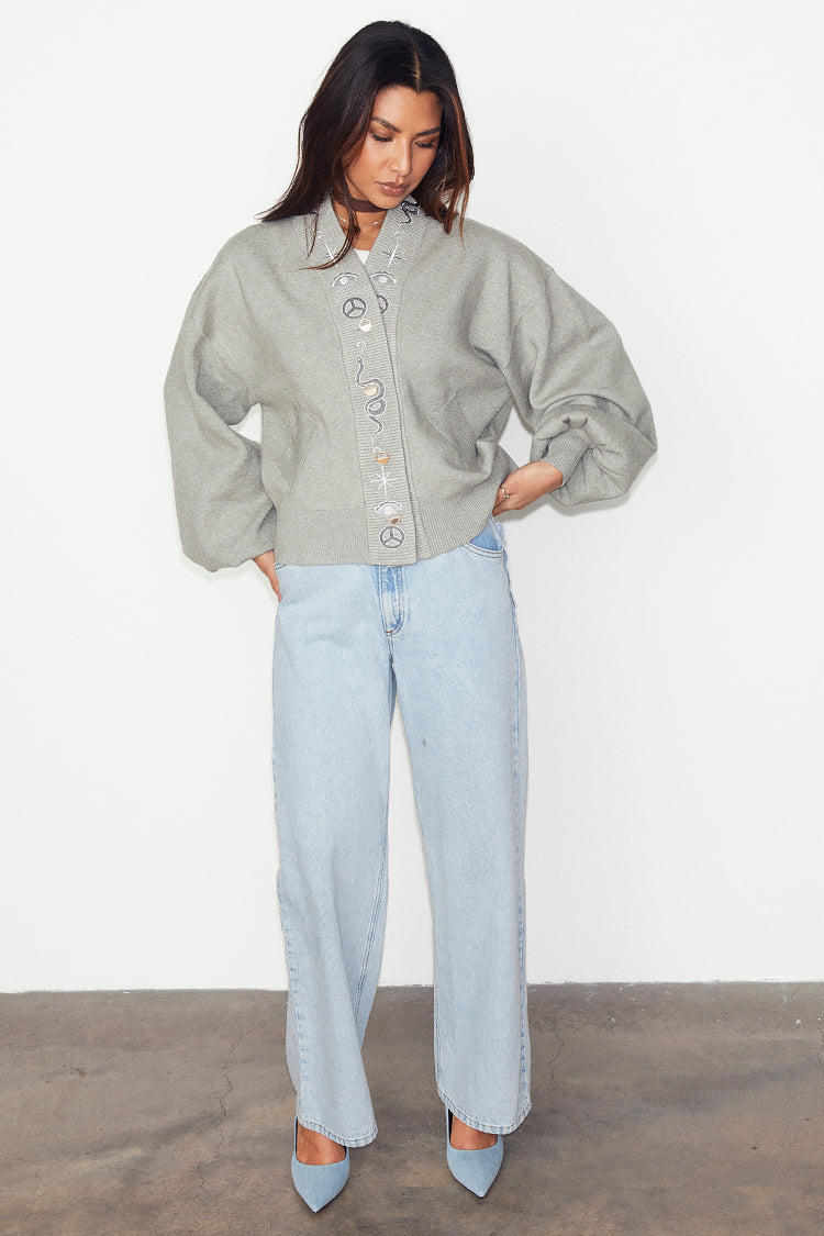 NEVER FULLY DRESSED Grey Astrid Knit Bomber