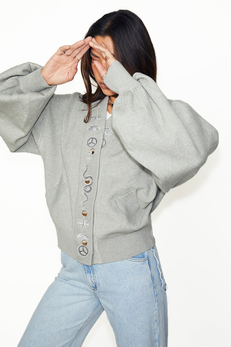 NEVER FULLY DRESSED Grey Astrid Knit Bomber
