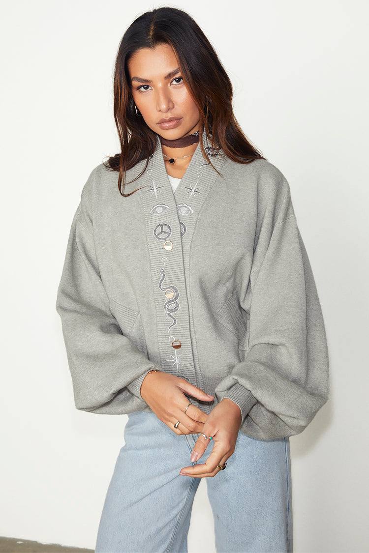 NEVER FULLY DRESSED Grey Astrid Knit Bomber