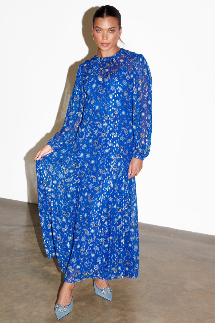 NEVER FULLY DRESSED Blue Running Wild Paisley Bibi Dress Petite
