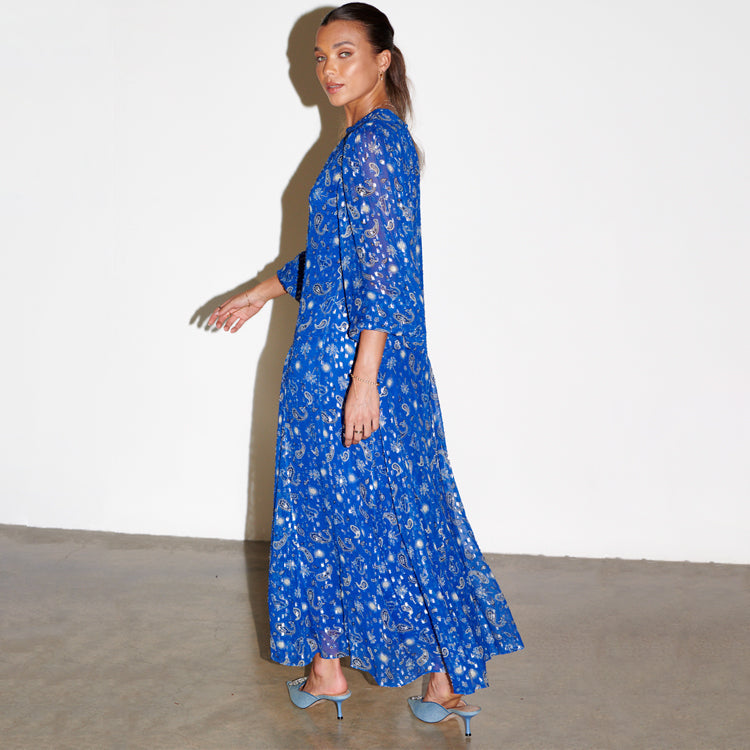 NEVER FULLY DRESSED Blue Running Wild Paisley Bibi Dress Petite