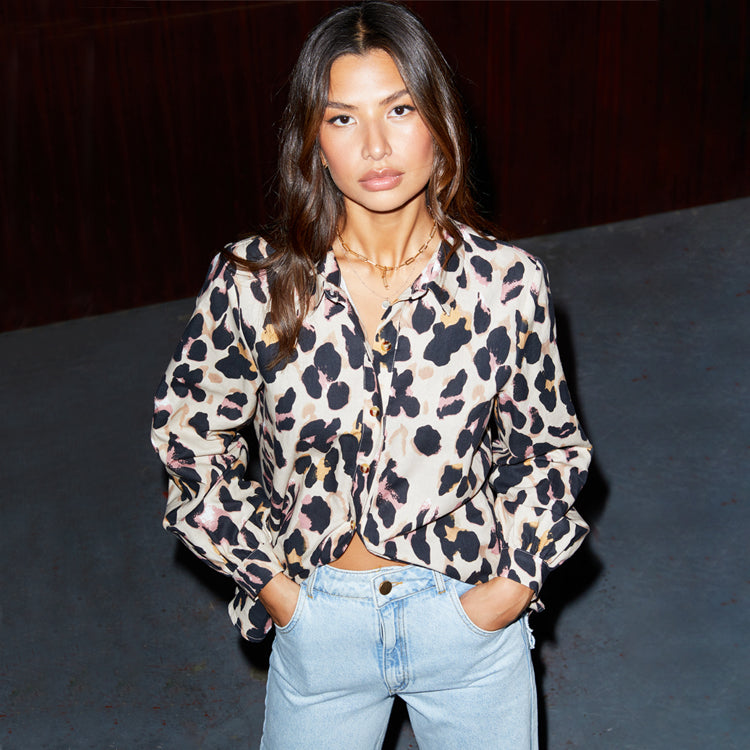 NEVER FULLY DRESSED Cotton Linen Leopard Gabbie Shirt
