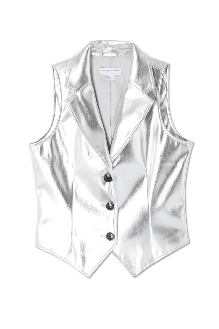  Silver Vegan Leather Waistcoat