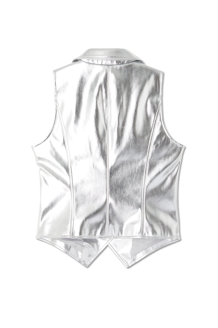  Silver Vegan Leather Waistcoat