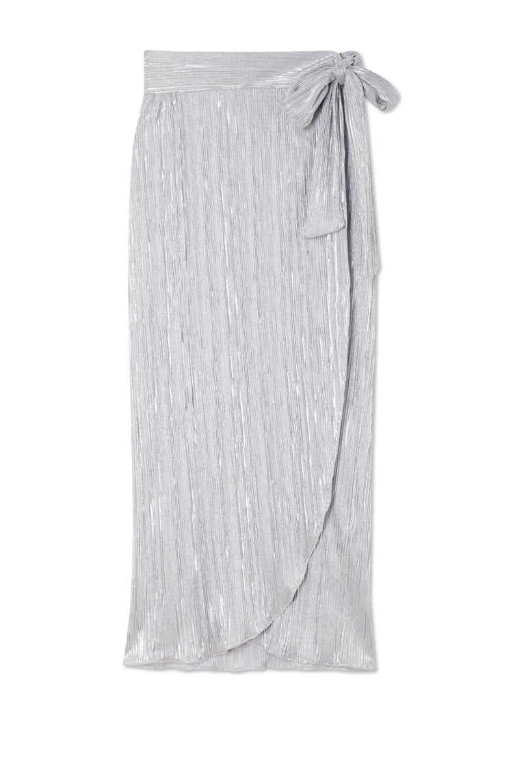 NEVER FULLY DRESSED Silver Plisse Jaspre Wrap Skirt