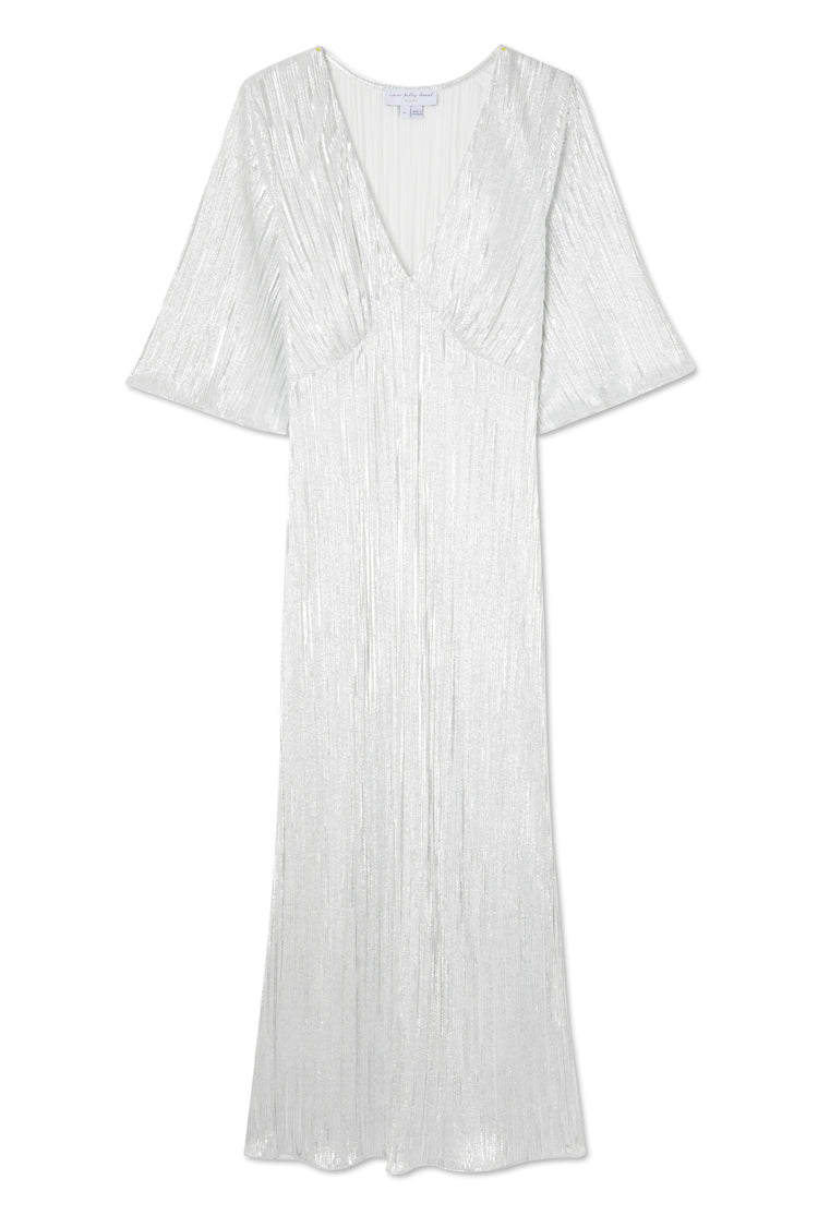 NEVER FULLY DRESSED Silver Plisse Midi Dress