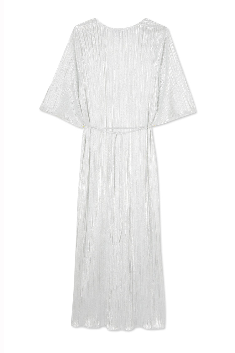 NEVER FULLY DRESSED Silver Plisse Midi Dress