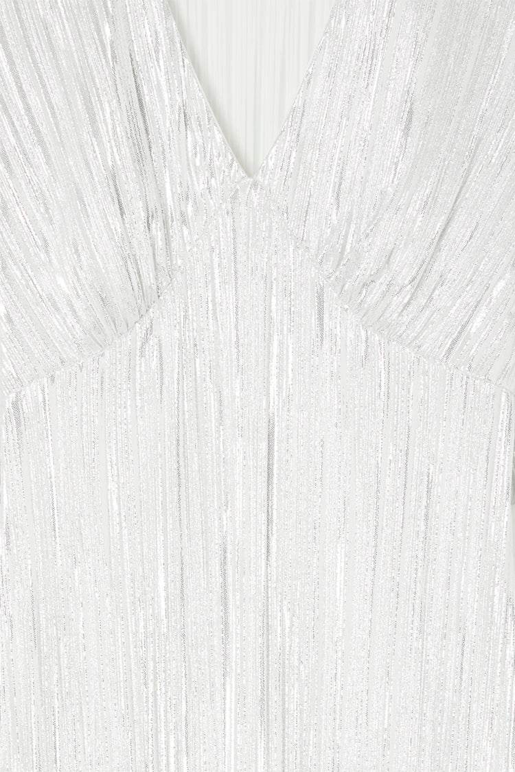 NEVER FULLY DRESSED Silver Plisse Midi Dress
