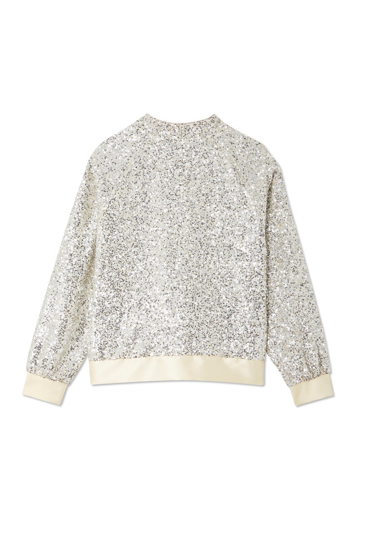NEVER FULLY DRESSED Silver Sequin Bomber Jacket