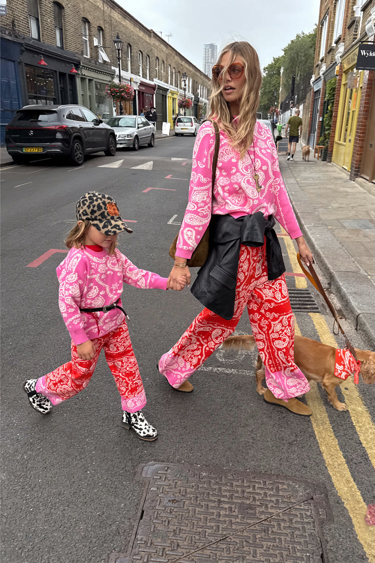 NEVER FULLY DRESSED Kids Red And Pink Bandana Knitted Set