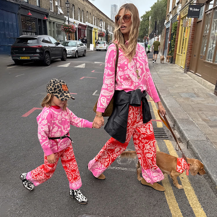 NEVER FULLY DRESSED Kids Red And Pink Bandana Knitted Set