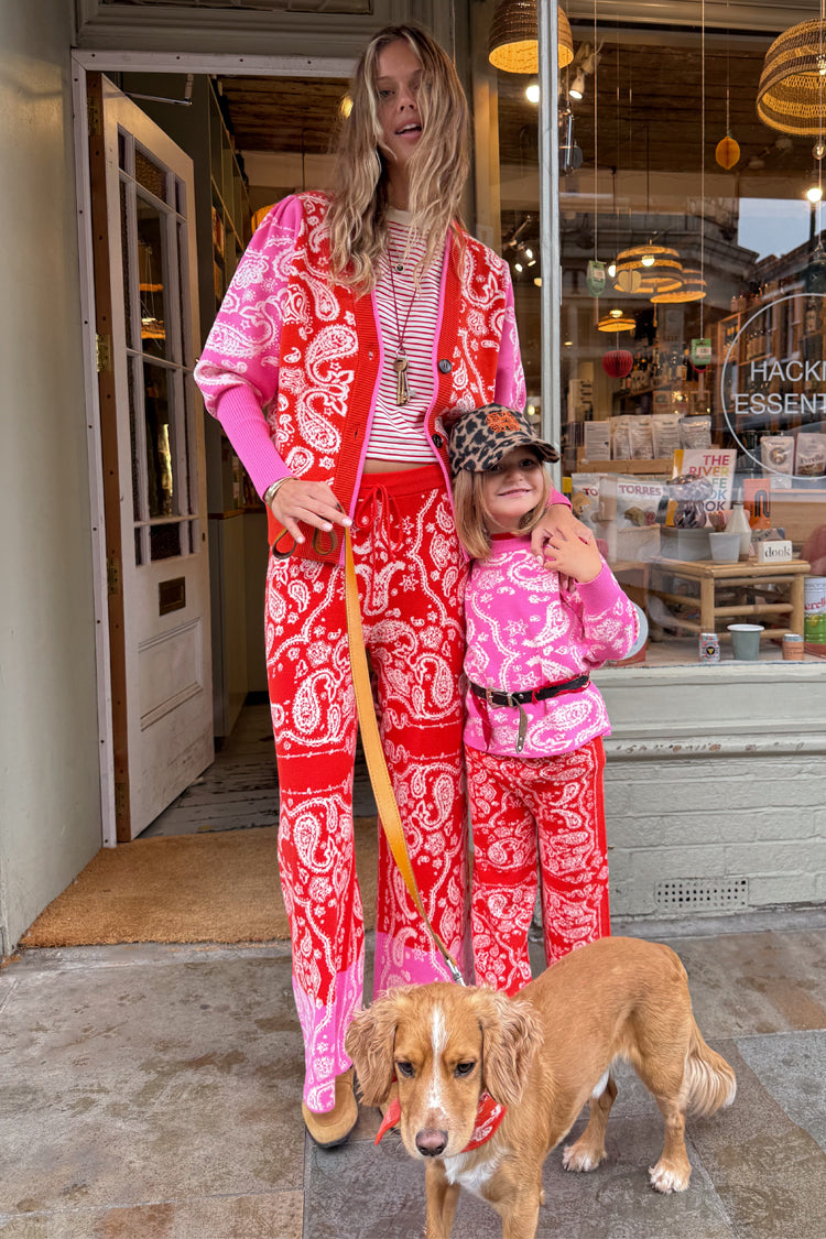 NEVER FULLY DRESSED Kids Red And Pink Bandana Knitted Set