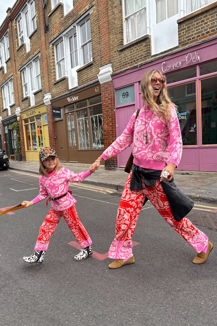 NEVER FULLY DRESSED Kids Red And Pink Bandana Knitted Set