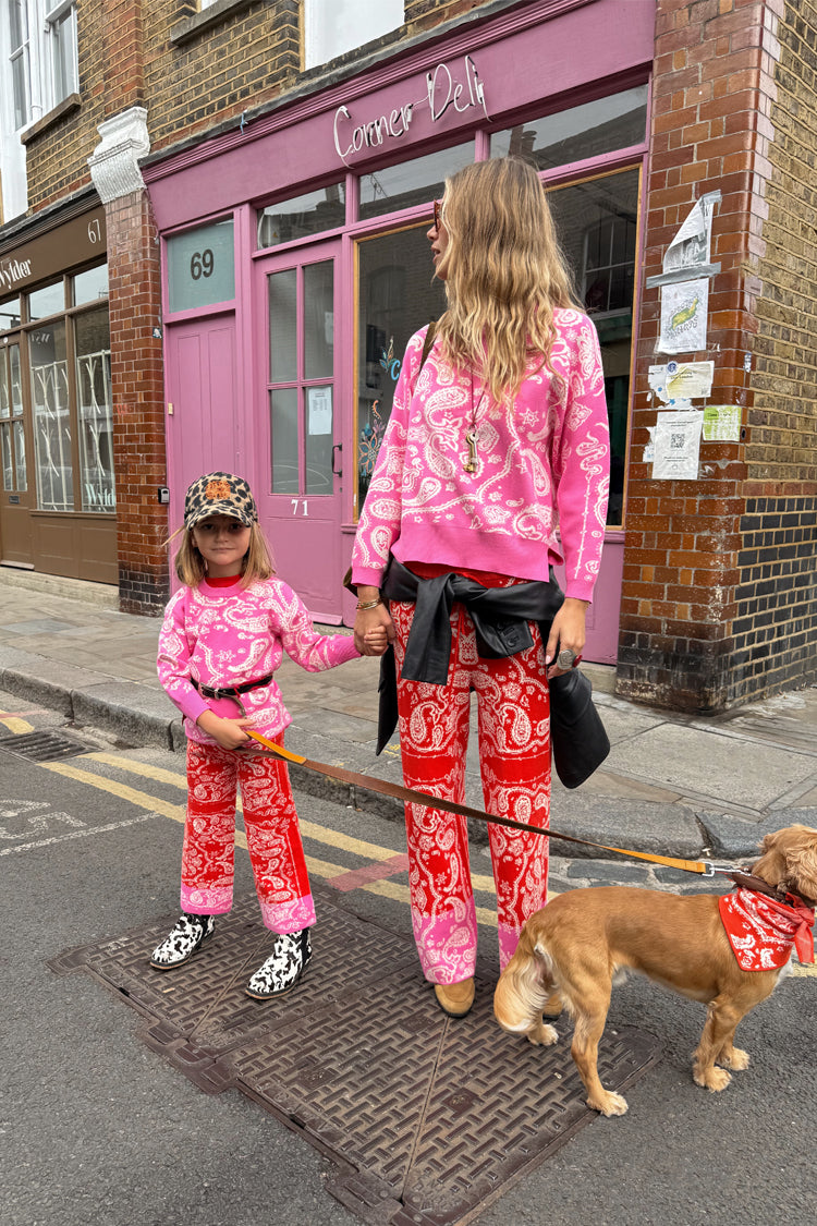 NEVER FULLY DRESSED Kids Red And Pink Bandana Knitted Set