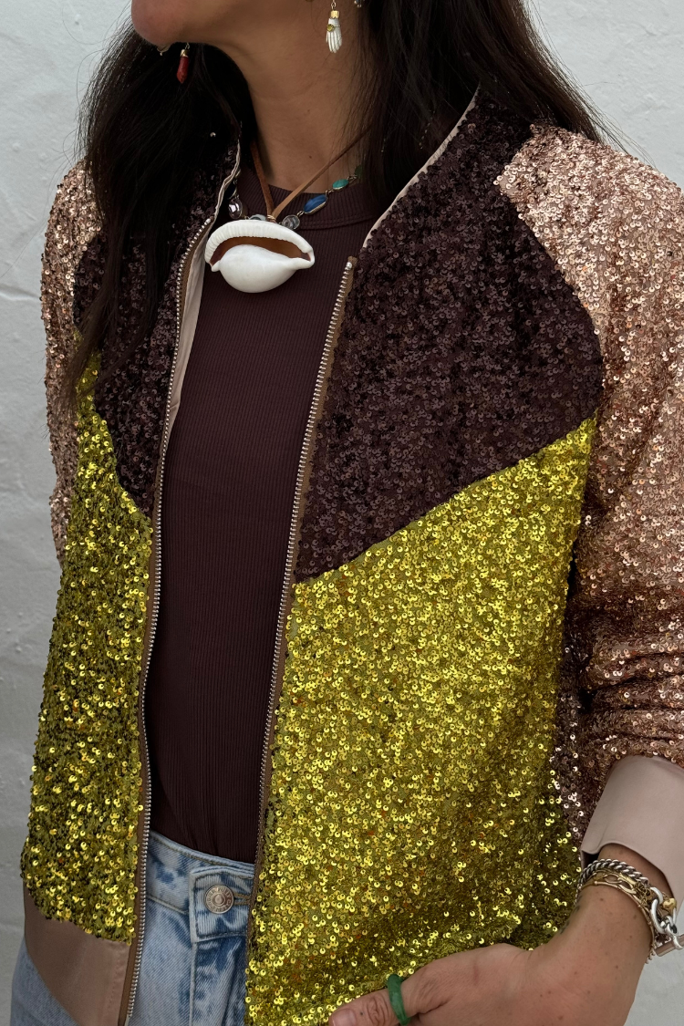 NEVER FULLY DRESSED Sequin Mix Bomber