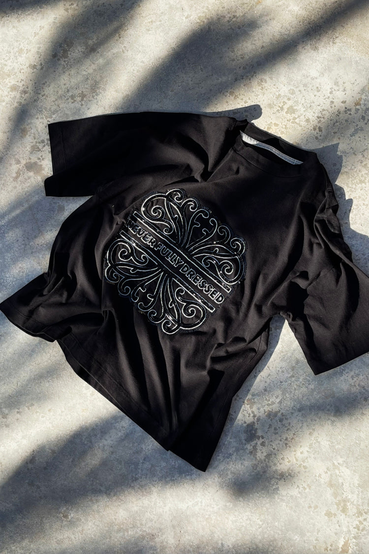 NEVER FULLY DRESSED Black Beaded Logo T-shirt