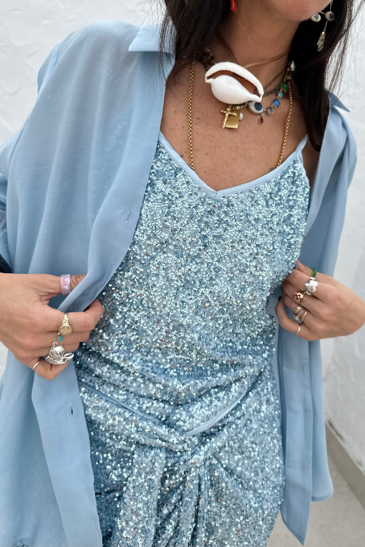 NEVER FULLY DRESSED Ice Blue Sequin Cami Top