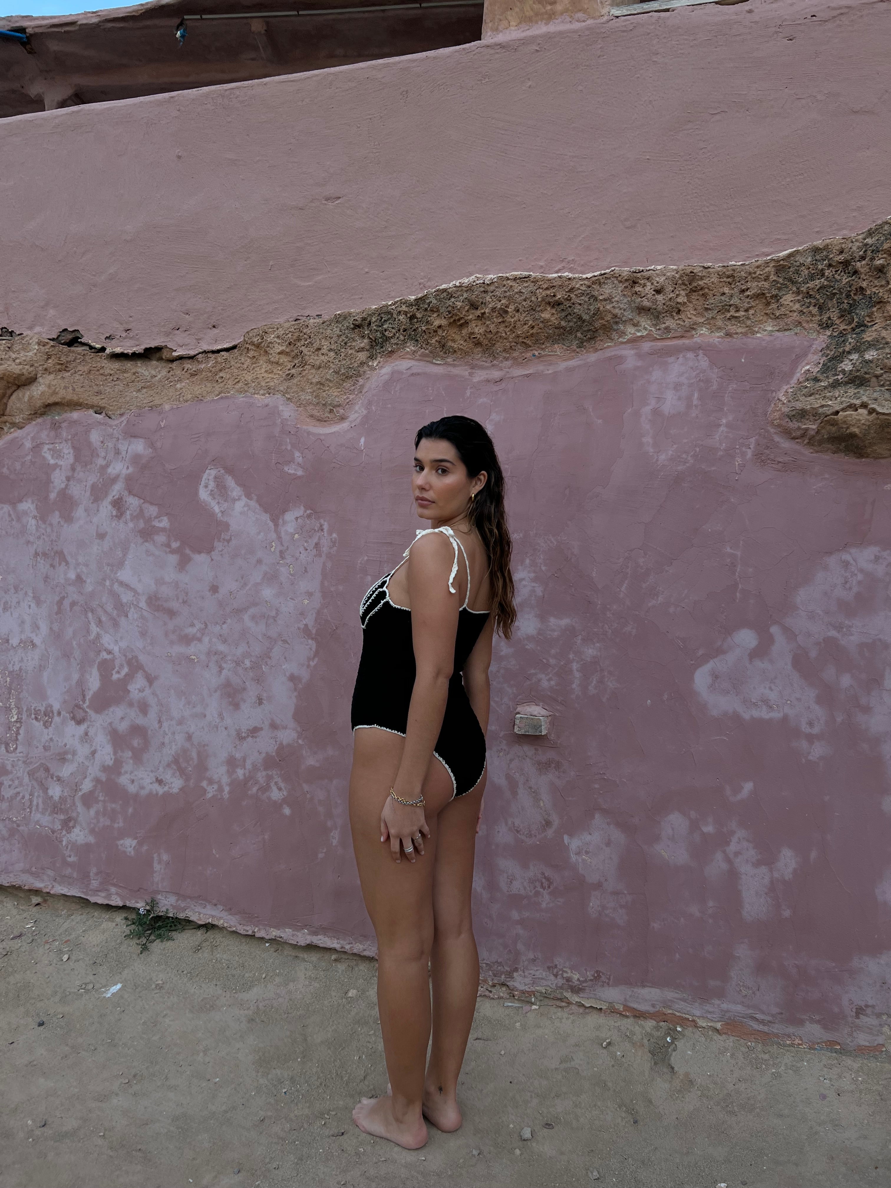  Black Crochet Shell Bodysuit