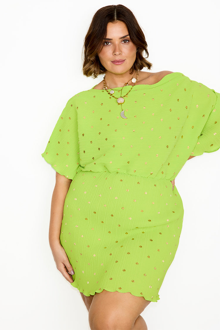 NEVER FULLY DRESSED Lime Plisse Mini Tilly Dress