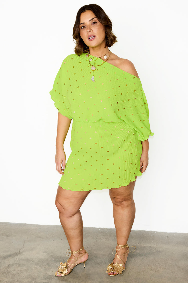 NEVER FULLY DRESSED Lime Plisse Mini Tilly Dress