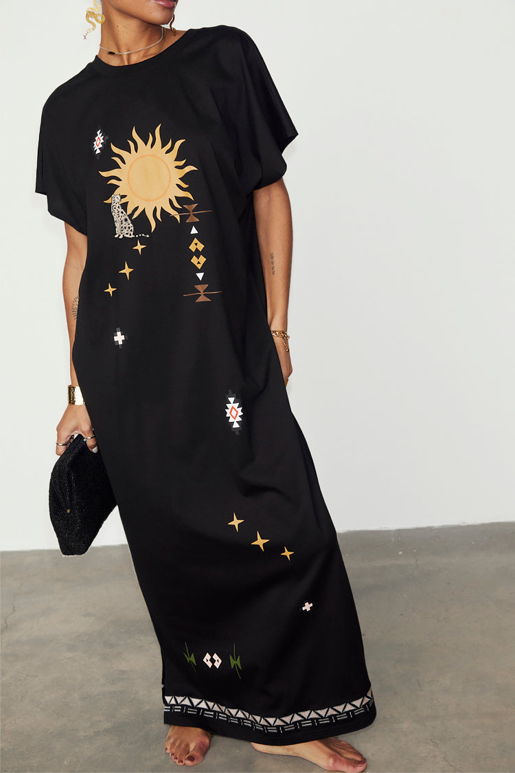 NEVER FULLY DRESSED Black Sunshine Palm T-Shirt Dress