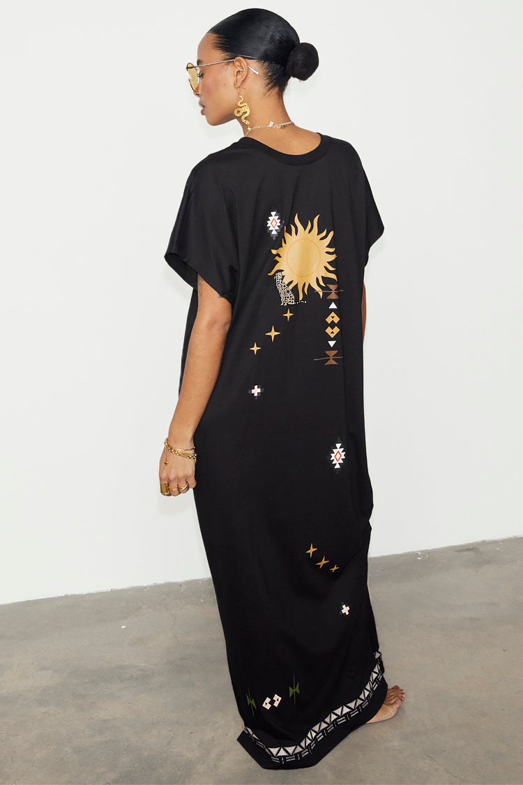 NEVER FULLY DRESSED Black Sunshine Palm T-Shirt Dress