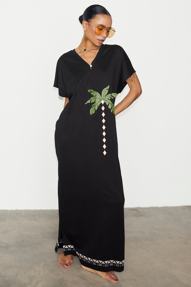NEVER FULLY DRESSED Black Sunshine Palm T-Shirt Dress
