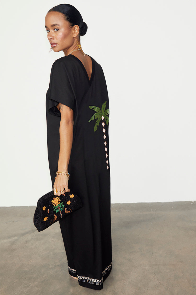 NEVER FULLY DRESSED Black Sunshine Palm T-Shirt Dress