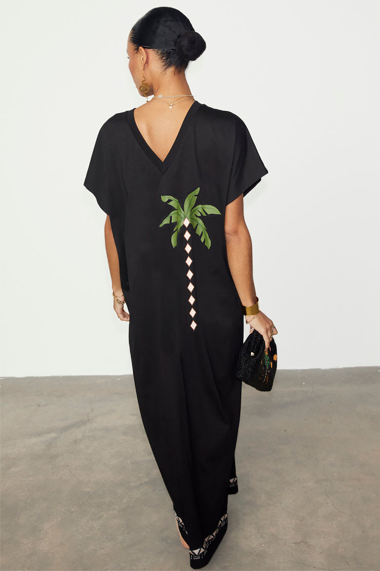 NEVER FULLY DRESSED Black Sunshine Palm T-Shirt Dress