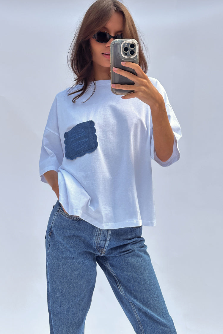 NEVER FULLY DRESSED White Denim Pocket T-shirt