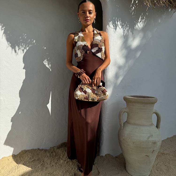 NEVER FULLY DRESSED Chocolate Beaded Allegra Dress