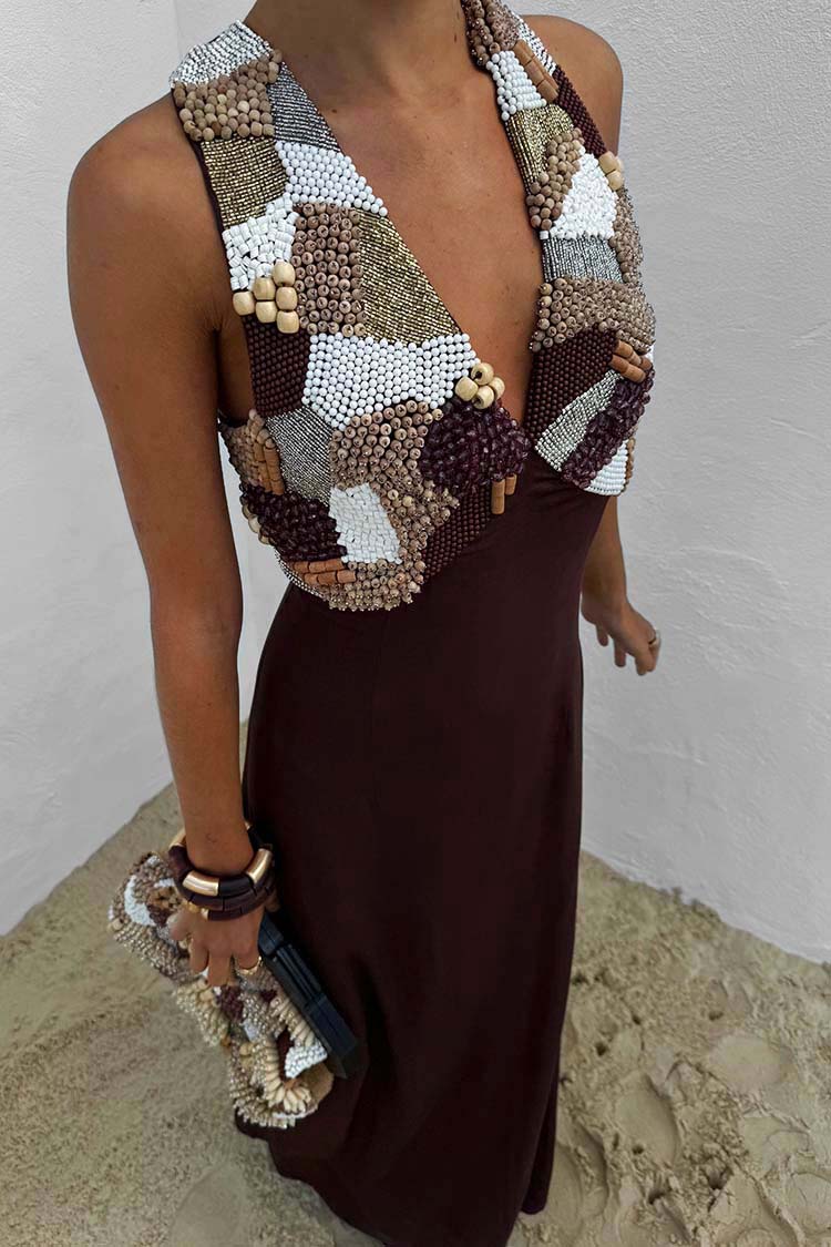 NEVER FULLY DRESSED Chocolate Beaded Allegra Dress