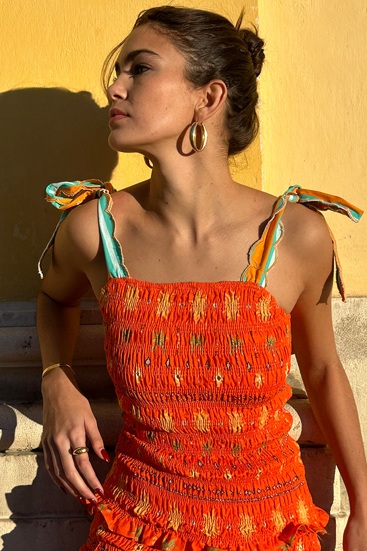 NEVER FULLY DRESSED Orange Sahara Shirred Francesca Top