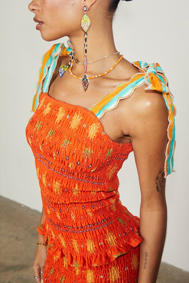 NEVER FULLY DRESSED Orange Sahara Shirred Francesca Top