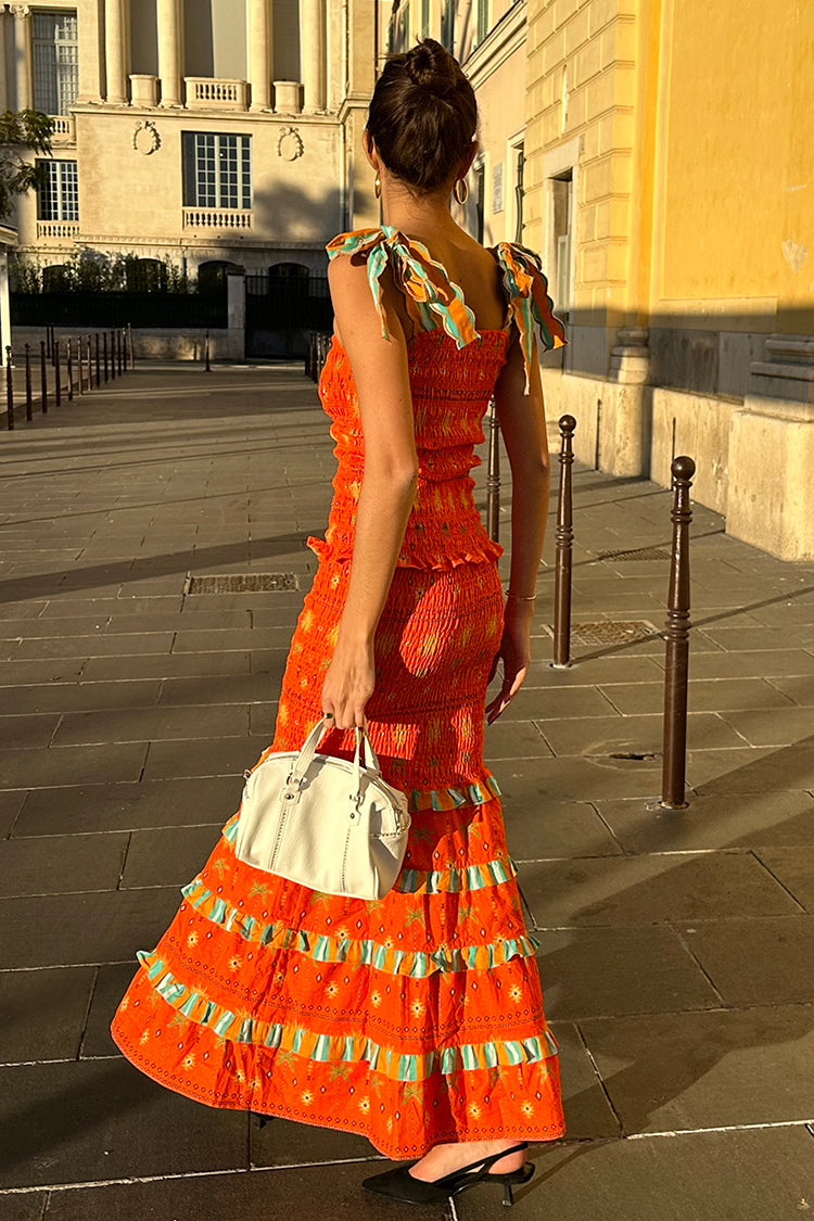 NEVER FULLY DRESSED Orange Sahara Shirred Francesca Top