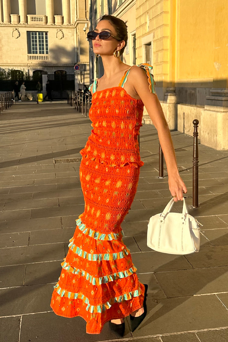 NEVER FULLY DRESSED Orange Sahara Shirred Francesca Top